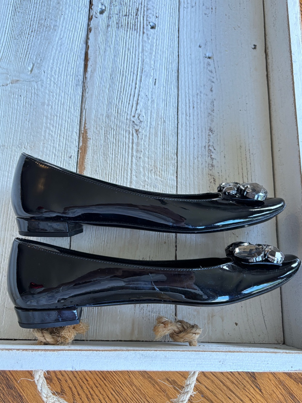 KATE SPADE $228 • fit like 6.5 • 2011 • Size 7 Black Patent Jewel Ballet Flats - Picture 6 of 12